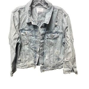 Old Navy Women's Distressed Blue Jean Jacket XL 100% Cotton